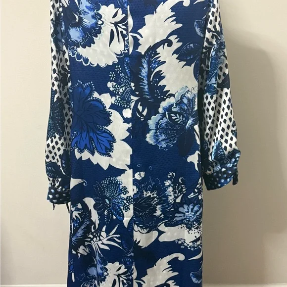 Chico’s Reversible Floral Duster Jacket Blue White NWT Size 1 Kimono - Picture 2 of 8